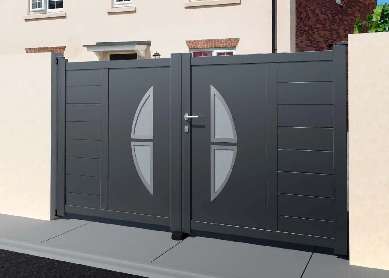 Chester catalogue design: dark panels with curved central inserts