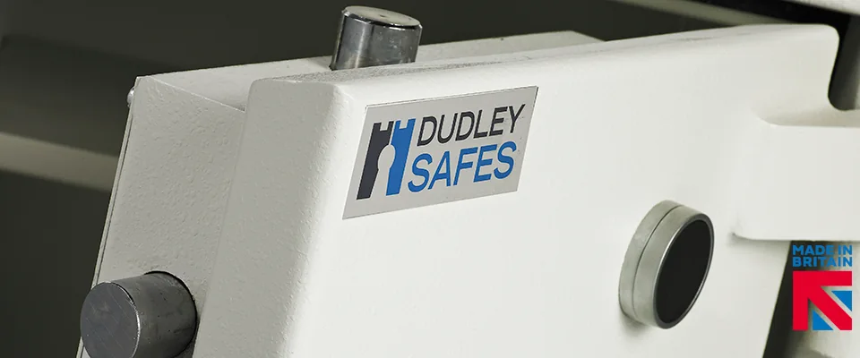 Close view of Dudley safe construction and branding