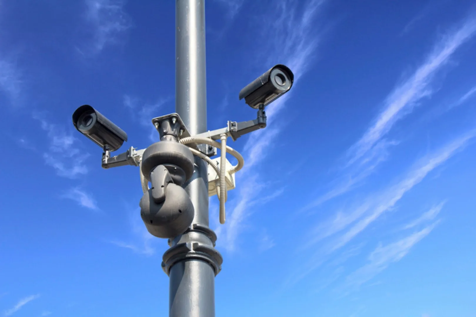 Several CCTV cameras mounted on a pole