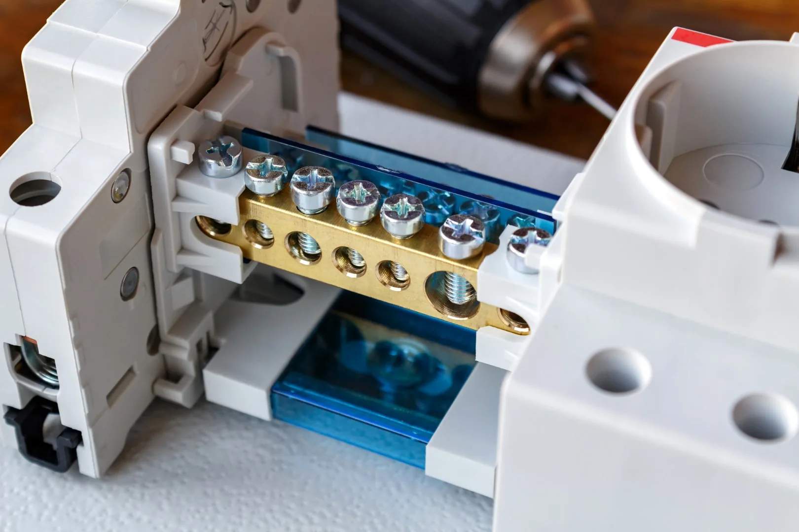 Close-up of wiring and equipment terminals